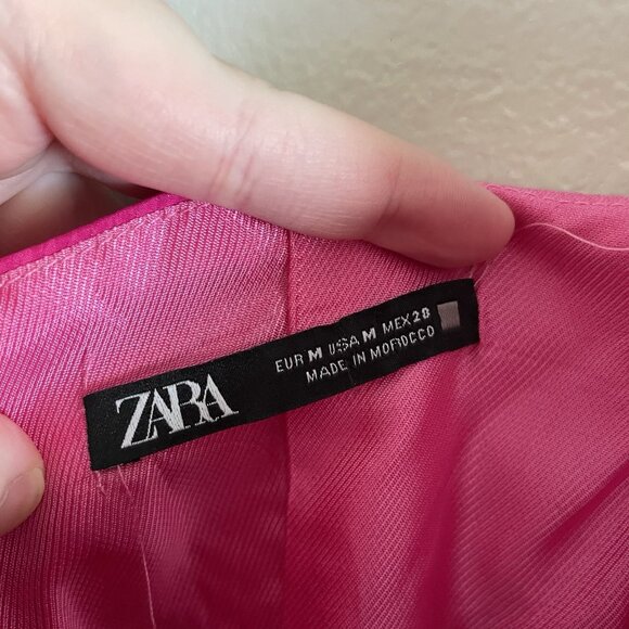 Zara Women M Fuchsia Pink 3D Rose Ruffle Asymmetric One Shoulder Voluminous Top - Picture 6 of 9